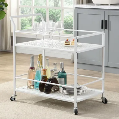 Produktbild von WOHNLING Servierwagen Metall Weiß 79x45x83 cm mit Rollen & Bremsen Küchenwagen 2 Ebenen Barwagen & Rollwagen Multifunktional Modern Beistellwagen
