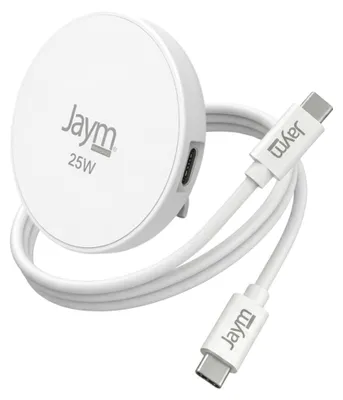 Produktbild von Jaym, Kabelloses Ladegerät für iPhone & Qi Smartphone MagSafe 25W mit Ständer, Weiß
