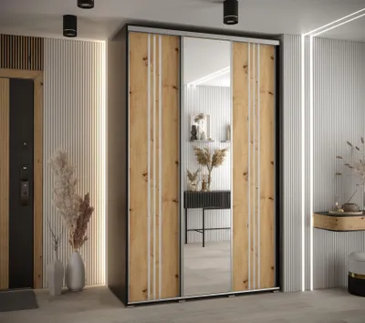 Produktbild von Kleiderschrank ASIRI 7 - 160/60 cm, Schwarz / Artisan-Eiche / Silber