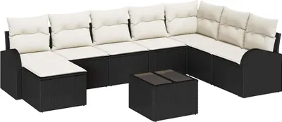 Immagine prodotto di vidaXL Set di divani da esterno, 9 pezzi, rattan sintetico nero e bianco