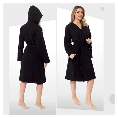 Produktbild von Damen-Bademantel mit Kapuze aus Baumwolle, Waffelmuster, sehr saugfähig, ideal für Zuhause und Freizeit