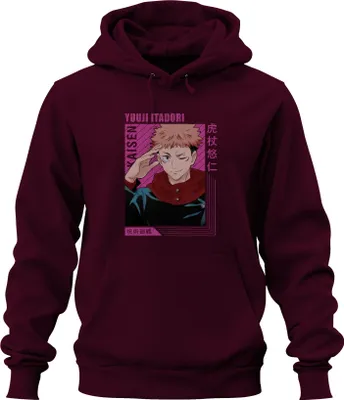 Produktbild von Jujutsu Kaisen Yuji Itadori Anime Manga Geschenk Fan Retro Uni Hoodie Kapuzenpullover, Burgundy, XL