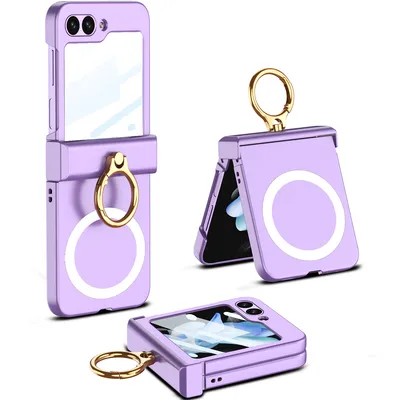 Immagine prodotto di Custodia rigida per Samsung Galaxy Z Flip 5, compatibile con MagSafe, con protezione della cerniera e supporto ad anello Viola