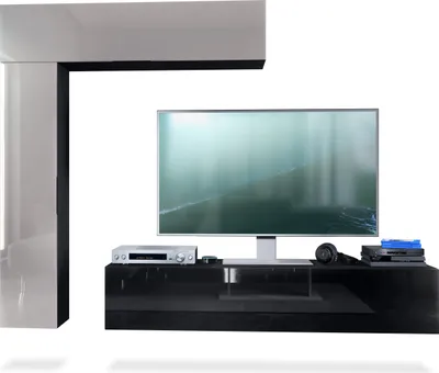 Produktbild von Vladon Wohnwand Taurito, Germany, Schwarz matt/Sandgrau Hochglanz - Moderne Anbauwand für Ihr Wohnzimmer (320 x 182 x 39 cm)