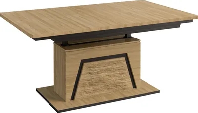 Produktbild von Esstisch höhenverstellbar und ausziehbar Kastav 27, Farbe: Eiche / Schwarz, teilmassiv - 130-218 x 80 cm (B x T)