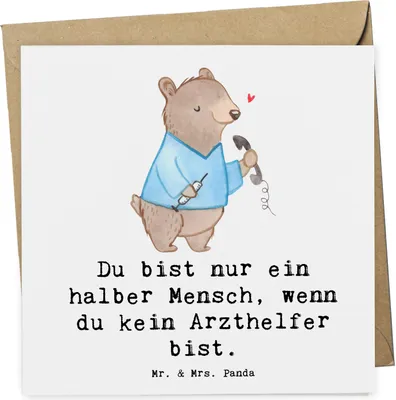 Produktbild von Mr. & Mrs. Panda Glückwunschkarte Arzthelfer Herz - Weiß - Geschenk, MFA, Ausbildung, Arztpraxis, Krankgeschrieben, doppelkarte, anlasskarte, Krankenhaus, faltkarte