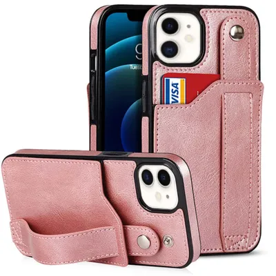 Zdjęcie produktu dla Skórzane etui Smartphonica z uchwytem na karty do iPhone'a 11 - różowe