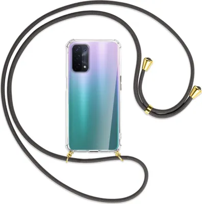 Produktbild von Handykette Backcover-Schutzhülle mit Band (Metall goldfarben) für Oppo A54 5G / A74 5G (CPH2197) - dunkelgrau