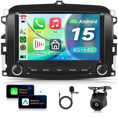 Immagine prodotto di Autoradio Android 15 con schermo touchscreen da 7 pollici, 4G e 64G di memoria, compatibile con Fiat 500L dal 2013 al 2019