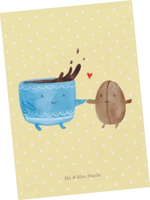 Produktbild von Mr. & Mrs. Panda Postkarte Kaffee Bohne - Gelb Pastell - Geschenk, Grußkarte, Ansichtskarte, Zufriedenheit, Fotokarte, Genuss, Lustige Sprüche, Ansichtskarten, Postkarten