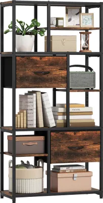 Produktbild von HOMCOM Standregal Bücherregal mit 2 Stoffschubladen 9 offenen Fächern Braun