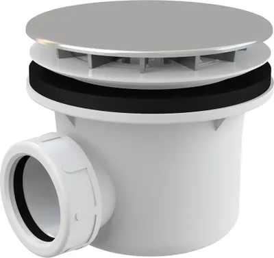 A close-up studio shot of a shower drain assembly.