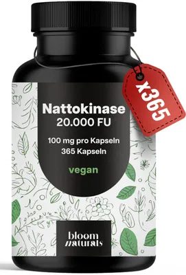 Produktbild von Bloom Naturals Nattokinase 365 Kapseln 20.000 FU vegan