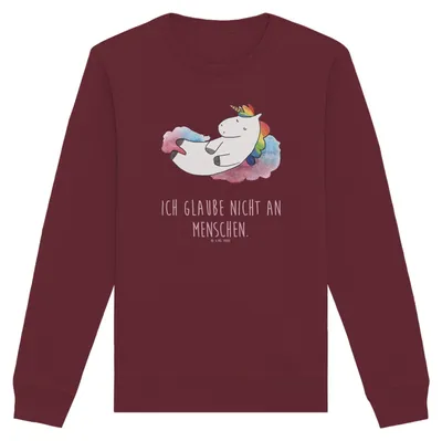 Produktbild von Mr. & Mrs. Panda Nachhaltiger Pullover Einhorn Wolke 7 Größe M - Burgundy - Geschenk, Sweatshirt, Einhörner, Sweater, Pulli, Menschen, Lustig, Unicorn, Bio