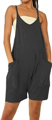 Damen Jumpsuit Lang Mit V-Ausschnitt - Ärmelloser Overall Sommer Playsuit