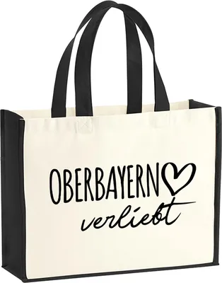 Produktbild von Huuraa Jutetasche Oberbayern verliebt 21 Liter Black Jute und Baumwolle Einkaufstasche Geschenkidee