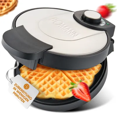 Produktbild von Bomann® Waffeleisen mit Ø 18cm antihaftbeschichteter Backfläche | Herzform |mit stufenlos einstellbaren Bräunungsgrad & Backampel | Waffle Makermit Edelstahleinlage | 1000W |WA1365 CB
