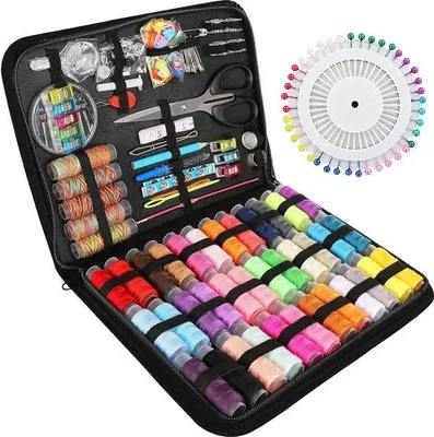 Immagine prodotto di Scatola da cucito per bambini, set da cucito con 226 accessori, filati, accessori per macchine da cucire, set di filati, filati, scatola da cucito