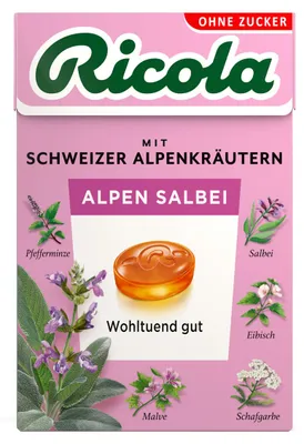 Obrázek produktu pro Ricola Alpská šalvěj bez cukru v jemném slaném nálevu Böxli 50g