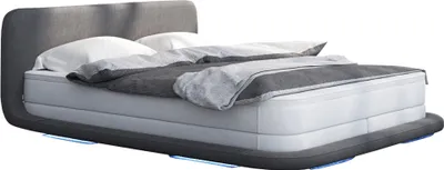 Produktbild von SalesFever Boxspringbett 180 x 200 cm | LED-Beleuchtung | Bezug Stoff und Kunstleder | Bonellfederkern Matratze | 5 cm Visco-Topper | B 200 x T 218 x H 84 cm | weiß-grau