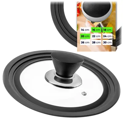 Produktbild von KADAX Universaldeckel 16/18/20 cm, Universal Deckel für Töpfe & Pfannen, Pfannendeckel, Glasdeckel mit Silikonrand und Dampfloch, Topfdeckel (Silber/Schwarz)