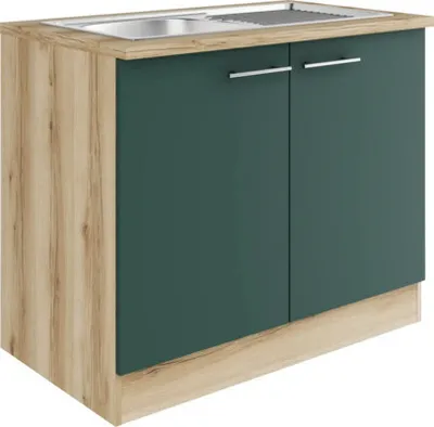 Produktbild von Optifit Spülenschrank inkl Spüle Savona405 BxTxH 100 x 60 x 84,8 cm grün matt zerlegt KUSA SAPL106-9+