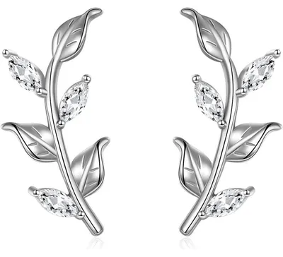 Produktbild von Ohrringe 925 Sterling Silber Teardrop Drop Threader Kreuz Blatt 20 mm hypoallergen