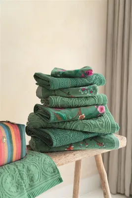 Produktbild von Pip Studio Handtuch-Set Les Fleurs 3x Farbe Grün, Größe 55x100 x 3