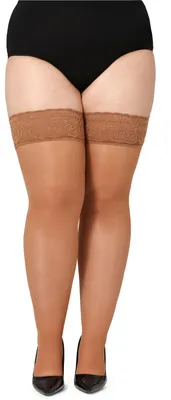 Produktbild von Bellivalini Damen halterlose Strümpfe mit Spitze Plus Size 40 DEN BLV-1127 (Bronze, 4XL)