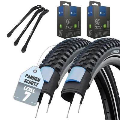 Produktbild von 2x Schwalbe Reifen Marathon Plus MTB Schwarz Reflex 29 x 2.25 (57-622)" Drahtreifen Modell 2026 mit AV Schläuche inkl. Reifenheber