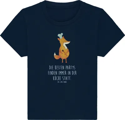 Produktbild von Mr. & Mrs. Panda  T-Shirt Fuchs Koch 12. - 18. Monat - French Navy - Geschenk, Hungrig, Füchse, Babyshirt, Chefkoch, Baby Shirt, Organic, Bäcker, Kinder Oberteil