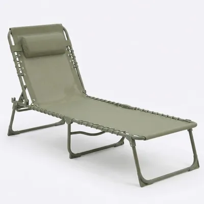 Image de CASABEL Chaise Longue Pliante Verte pour jardin, transat extérieur inclinable et confortable, Acier et toile Textilene résistants