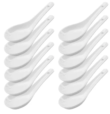 Produktbild von 12 Suppenlöffel aus Keramik, Suppenlöffel, Löffelset aus Porzellan, Servierlöffel für Reisschalen, Ramen, Vorspeisen, Desserts, weiß, 12 Stück