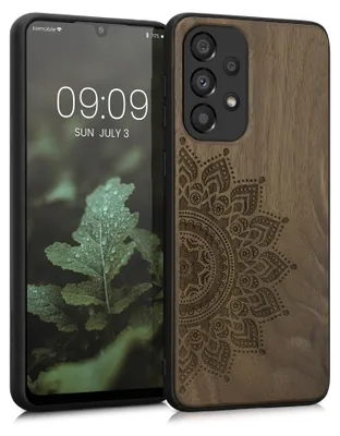 Produktbild von kwmobile Handyhülle für Samsung Galaxy A33 5G Hülle Holz - Case mit TPU Bumper - Stoßfestes Hardcase - Schutzhülle Cover in Dunkelbraun