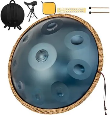 Produktbild von Stahltrommel mit 9 Tönen, 22 Zoll und 440 Hz – Handpan-Instrument in D-Moll für ätherische Klänge, Anfänger, Meditation, Yoga und Klangheilung