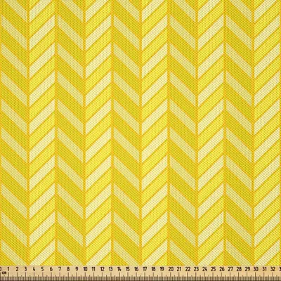 Produktbild von ABAKUHAUS Yellow Chevron Satin Stoff als Meterware, Vertikales Retro Chevron-Motiv in den gelben Farbtönen, 10 M (148 x 1000 cm), Avocadogrün Gelb