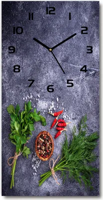 Produktbild von Wanduhr aus Glas – 30x60 cm - Glasbild - Glasuhr - Gehärtetes Glas -Kräuter und Gewürze