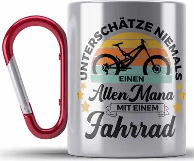Produktbild von Trendation - Fahrradfahrer Geschenk Edelstahl Tasse Karabiner Spruch Rennrad Mountainbike Geschenkidee Radfahrer Rentner Rente (Rot)