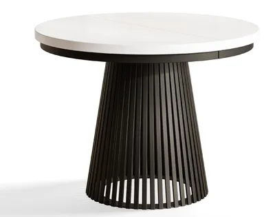Produktbild von Runder Esstisch Ausziehbar - Wohnzimmertisch und Küchentisch - Tisch mit Stabile Metallbeine - Durchmesser 100 cm - Weiß - Kollektion Nero