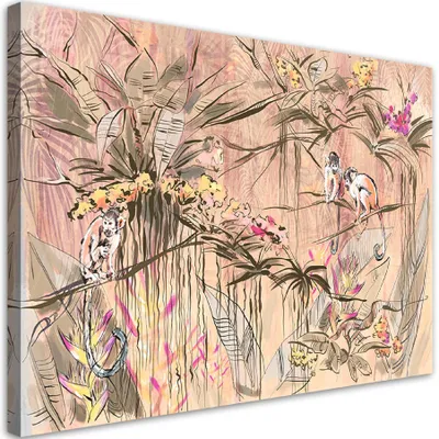 Produktbild von Leinwandbild affen im dschungel 60x40 cm Feeby rosa wandbild bereit zum aufhängen