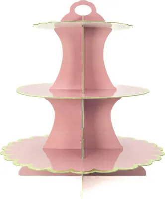 Immagine prodotto di Intirilife etagere in cartone a 3 livelli in rosa - 30 / 24,5 / 18,5 x 33 cm - alzata per dolci in cartone, alzata per cupcake Alzata per cupcake da assemblare da soli