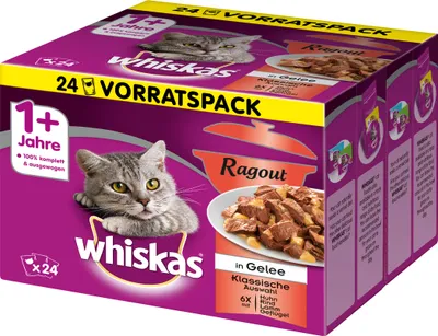 Produktbild von Whiskas Ragout Klassische Auswahl in Gelee 1+ (1-6 Jahre) - Katzen-Nassfutter; 24 x 85g