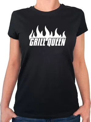 Produktbild von Huuraa Damen T-Shirt Grill Queen Flammen M Black Bio Baumwolle Fairtrade Damenshirt Geschenkidee