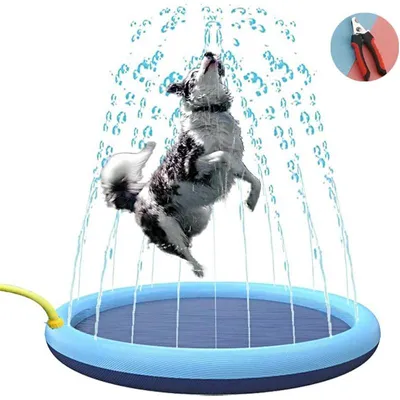 Produktbild von Hundepool mit Sprinkler Matte 170cm, XXL Wasserspielmatte für Hunde und Kinder, rutschfester PVC Spritzpool für Garten, Sommer Spielzeug für Haustiere