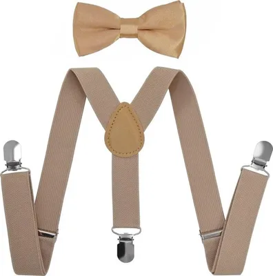 Produktbild von Jumada's - Hosenträger für Kinder mit Fliege - Fliege - Festliches Kinderoutfit - Cooler Hosenträger mit Schleife - Khaki