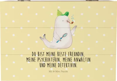 Produktbild von Mr. & Mrs. Panda Box Robbe Sherlock 22 x 15 cm - Gelb Pastell - Geschenk, fotobox, Lustige Sprüche, Truhe, geschenkkiste, Schatzkiste, Schatulle