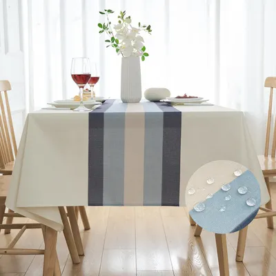 Productafbeelding van Tafelkleed, wit, 140 x 240 cm, katoen-linnen, afwasbaar, rechthoekig, landelijke stijl