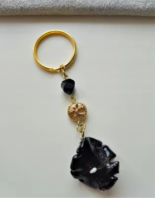 Image de Porte-Clés Or Verre Vénitien Noir