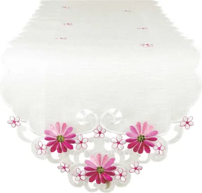 Produktbild von Tischläufer mit Stickerei, mit Blumen oder Schmetterlingen bestickter 35x140cm Läufer für den Tisch (Farbe: Rosa - Pink)