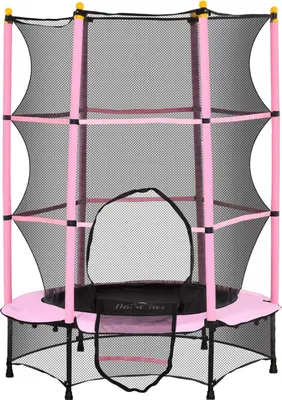 Produktbild von Kindertrampolin Ø140 cm, Trampolin mit Sicherheitsnetz, Randabdeckung, Gartentrampolin für Kinder 3-10 Jahre, bis 50 kg belastbar, Rosa
